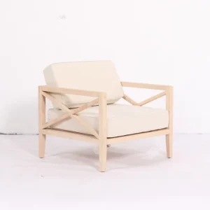 Nordic Solid Wood Single Sofa Chair with Cross Armrests Hotel Linen Leisure Decorative Chair Suitable for Guesthouses and Hotels