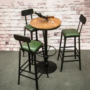 Nordic Solid Wood Small Round Table Modern Coffee Shop Milk Tea Shop Leisure High Table Round Bar Table Chair Set