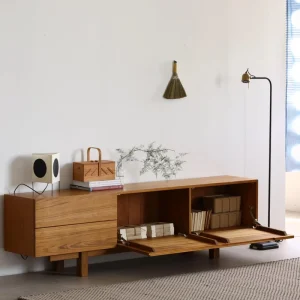 Nordic Solid Wood TV Cabinet Coffee Table Set Modern Japanese Style Living Room Furniture Adjustable Sliding Doors Locker