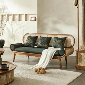 Nordic Solid Wood and Real Rattan Woven Sofa Set Modern Sofa Bed for Hotel Use Small sized Living Room Leisure Sofa