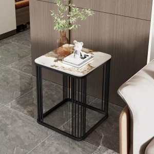 Nordic Square Side Table Sintered Stone Top Minimalist End Table for Living Room Bedroom Luxury Furniture