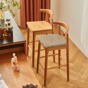 Nordic Style Bar Stools for Kitchen Island with High Backrest and Solid Wood Frame for Home and Restaurant