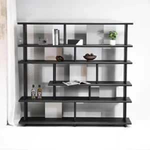 Nordic Style Black Wooden Bookcase Multi Tier Large Storage Bookshelf Floor Standing Display Rack Cabinet