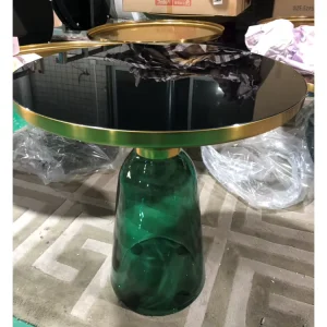 Nordic Style Coffee Table with Green Glass Base