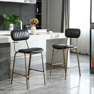 Nordic Style Colorful Restaurant Hotel Leather Soft Seat Metal Frame High Bar Stool Bar Chairs for Kitchen