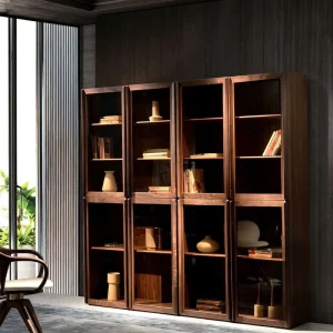 Nordic Style Full Wall Solid Wood Bookshelf Custom Floor to Ceiling Walnut & Oak Library Cabinet for Living Room