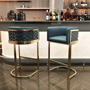 Nordic Style Light Luxury Durable Metal Frame Bar Stool Cushioned Backrest for Modern Hotels Cafes Home Kitchen Island Counters