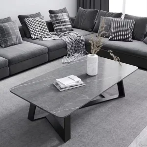 Nordic Style Minimalist Modern Quartz Stone Coffee Table Metal Legs Water resistant Maintenance free for Small Apartments