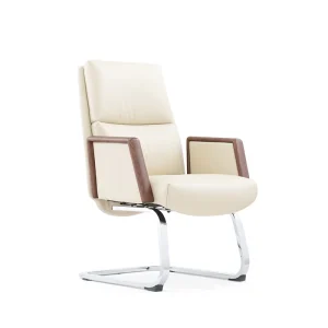 Nordic Style PU Genuine Leather Office Chairs Without Wheels Wood Base Training Office Chair