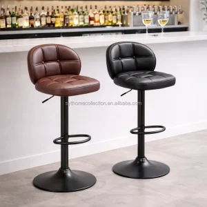 Nordic Style PU Leather Ergonomic High Back Bar Stools for Hotel Dining Use 360 Degree Swivel Durable Commercial