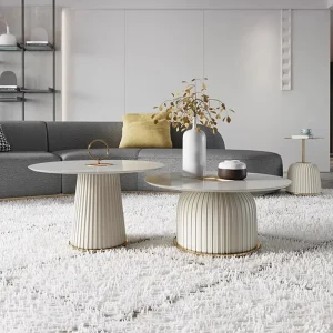 Nordic Style Round Small Coffee Table Set Light Luxury Modern Creative Trendy for Small Apartments Made From Stone