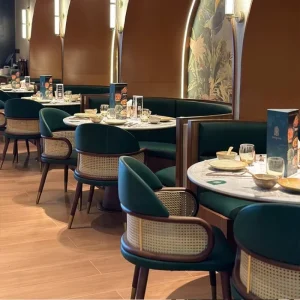 Nordic Style Round Solid Wood Restaurant Table and Chair Combination with Marble Top Customizable 2-Seater Commercial Dining Set