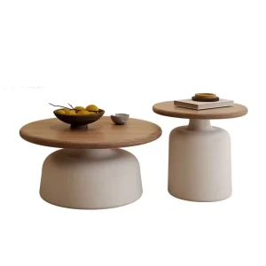 Nordic Style Round Solid Wood Top White Matte Base Nesting Coffee Table Set Living Room Side End Tables Modern Minimalist