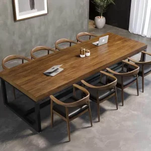 Nordic Style Solid Wood Conference Table Rectangular Shape Metal Legs Minimalist Modern Design for Office Training Sessions