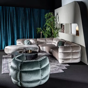 Nordic Style Three Seater Chesterfield Sofa Deep Blue Velvet Designer Island Sofas for Home Luxury for Hotels