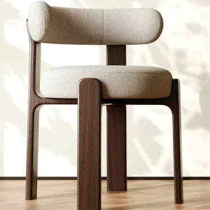 Nordic Style Upholstered Wood Chair Sculptural Geometric Solid Wood Dining Armchair for Hotel Project and Restaurant