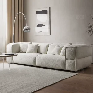 Nordic Style White Velvet Boucle Fabric Sectional Sofa Lounge Couch for Home Apartment Living Room Hotel Office Waiting Room