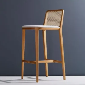 Nordic Style Wood Rattan Backrest Bar Stools Luxury Modern Bar Chairs