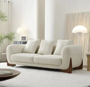 Nordic Teddy Loveseat Luxury Modern Sherpa Boucle Fabric L Shape Sectional Sofa Set Wooden Legs Home Furniture Apartment Hotel