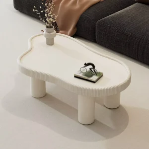 Nordic Tempered Glass Living Room Coffee Table Cloud Design Creamy Style Minimalist Multifunctional Living Room Furniture