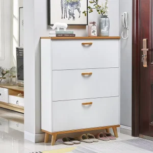 Nordic Ultra thin Flip Shoe Cabinet Home Door Indoor Entrance Cabinet Body Solid Wood Leg Rack