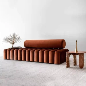 Nordic Velvet Fabric Tufted Handmade Eco Friendly Adjustable Long Bench Home Stool Modern Design Furniture Living Room Bedroom