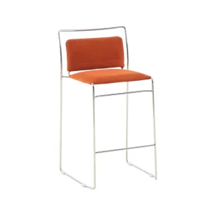 Nordic Vintage Harper Metal Frame Bar Stool Minimalist Subtly Luxurious Upholstered Backrest High Backed Designer Inspired