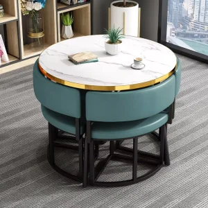 Nordic Wind Sintered Stone Foldable Round Stable Dining Table and Chairs Set for Home Furniture Small Spaces Restaurant Use
