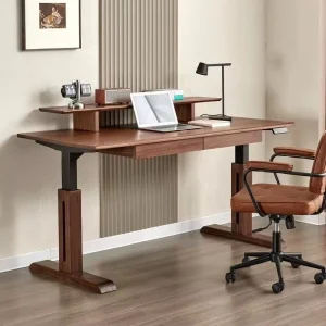 North American Black Walnut Solid Wood Office Desk Electric Lift Standing Computer Work Station with Drawers
