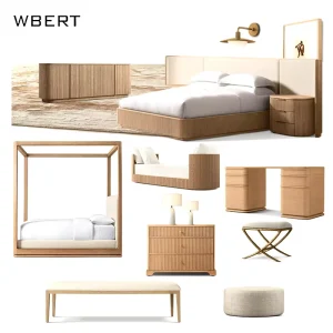 North American Style Bedroom Set Extended Wooden Shelter Fabric King Queen Size Oak Wood Bed for Bedroom