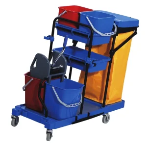 O Cleaning 3 Shelf Housekeeping Janitorial Utility Cart Cleaning Support Trolley With Bag on Wheels for Hotel School Hospital