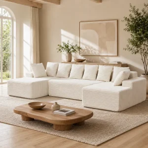 ODM Cloud Couch Modular Sectional Sofa Bed Sleeper U Shaped Convertible Boneless Compressed Corduroy Sofa OEM Manufacturer