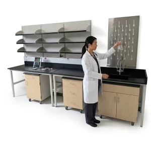 ODM Custom Laboratory Workbench with Sink Faucet Drawers Modular Wall Side H Frame for School Chemistry Lab