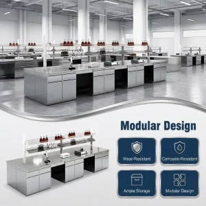 ODM ISO9001 304 Stainless Steel Laboratory Central Tables Bench with Reagent Rack for Chemical and Research Laboratory