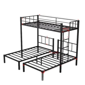 ODM OEM Customized 3 Tier Bunk Bed Frame L Shaped Triple Sleeper with Safety Guardrails Kids Bed for Dormitory Hostel Apartment