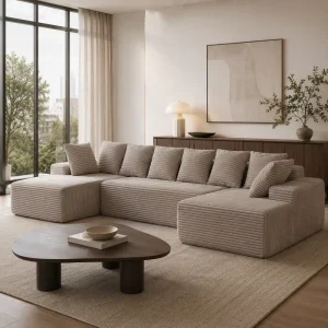 OEM Compressed U Shape Sleeper Sofa Bed Modular Corduroy Boneless Cloud Couch ODM Sectional Sofa with Chaise & Ottoman