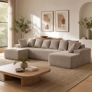 OEM Compressed U Shape Sleeper Sofa Bed Modular Corduroy Boneless Cloud Couch ODM Sectional Sofa with Chaise & Ottoman