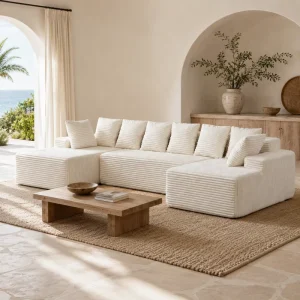 OEM Convertible U Shaped Sofa Bed Compressed Corduroy Modular Cloud Couch Sleeper Boneless Sectional Sofa in a Box ODM