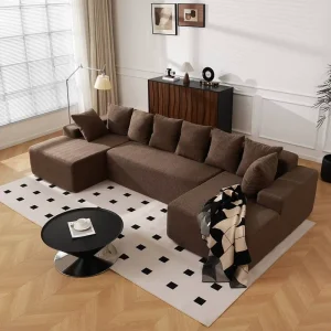OEM Convertible U Shaped Sofa Bed Compressed Corduroy Modular Cloud Couch Sleeper Boneless Sectional Sofa in a Box ODM