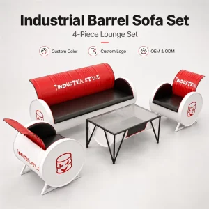 OEM Custom Modern Durable Iron Oil Barrel Booth Seating Sofa Set with Metal Table for Hotel Dining Commercial Spaces