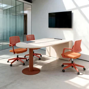OEM Custom Oval Conference Table Set Modern White PVC Premium Commercial Office Furniture for Small Meeting Room