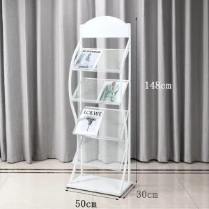 OEM Custom Size Metal Literature Display Stand, Freestanding Wire Mesh Magazine Brochure Rack for Exhibition Hall