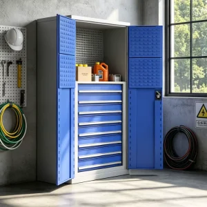 OEM Custom Tall Steel Cabinet with Pegboard Doors Multi Drawer Lockable Metal Storage Cabinet for Factory Hardware Tool Storage