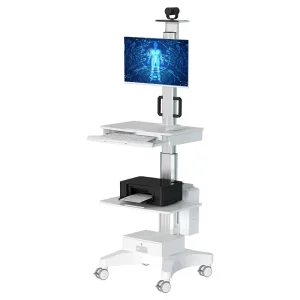 OEM Customizable Ergonomic Mobile Medical Rounding Cart with Keyboard Slide and Printer Tray 12KG Capacity Modern Design for Hospitals