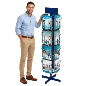 OEM Factory Custom 4 Tier Rotating Book Display Rack Metal Wire Floor Standing Brochure Magazine Display Rack Retail Store