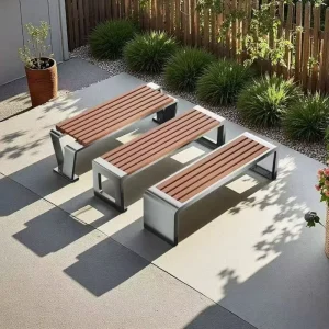 OEM Factory Modern Solid Wood Outdoor Bench Metal Frame Backrest Durable Eco friendly Water Resistant 3 5 Seating Capacity Patio