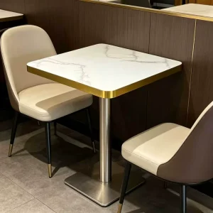 OEM Factory Sintered Stone Square Dining Table Brushed Stainless Steel Base Commercial Restaurant Hotel Cafe Furniture