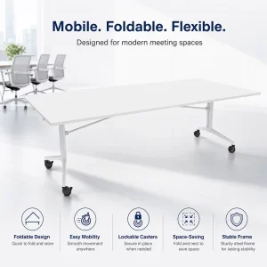 OEM Heavy Duty Steel Frame Locking Casters Space Saving Flip Top Foldable Mobile Office Meeting Conference Training Table