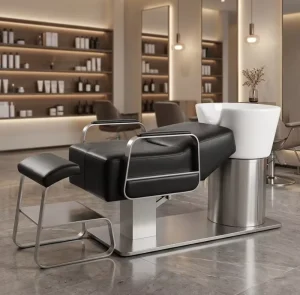 OEM Modern Stainless Steel Barber Salon Shampoo Bed Ceramic Basin Adjustable Footrest Durable Portable Beauty Salon Equipment
