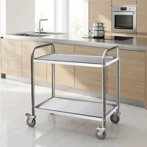 OEM Modern Strong Sturdy Assemble Portable 2-Tier Stainless Steel Kitchen Cart Hotel Restaurant Mobile Food Delivery Service